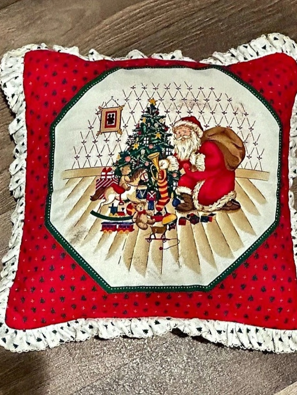 Christmas Santa Holiday Pillow Red & White